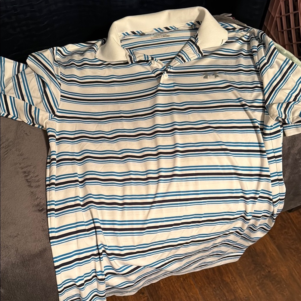 Under Armour Blue and White Striped Polo Shirt